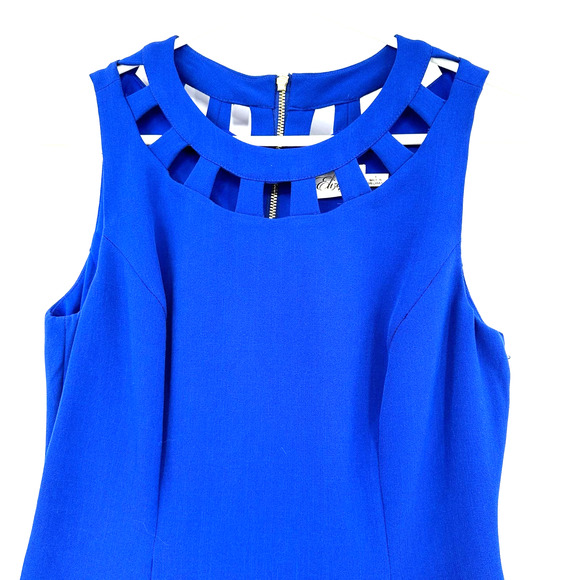 Eliza J size 4 blue sleeveless a line dress cutout neckline zip up rear lined - Picture 3 of 5
